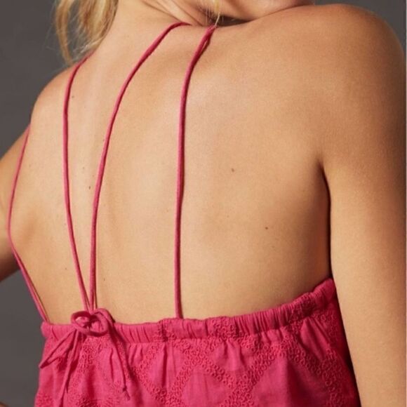 NWT ANTHROPOLOGIE Ruffled Halter Top Eyelet Lace Pink Women’s Size Small - Picture 4 of 12